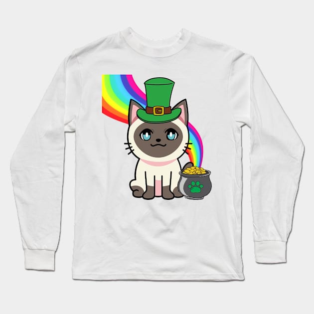 Cute Siamese cat is a leprechaun Long Sleeve T-Shirt by Pet Station